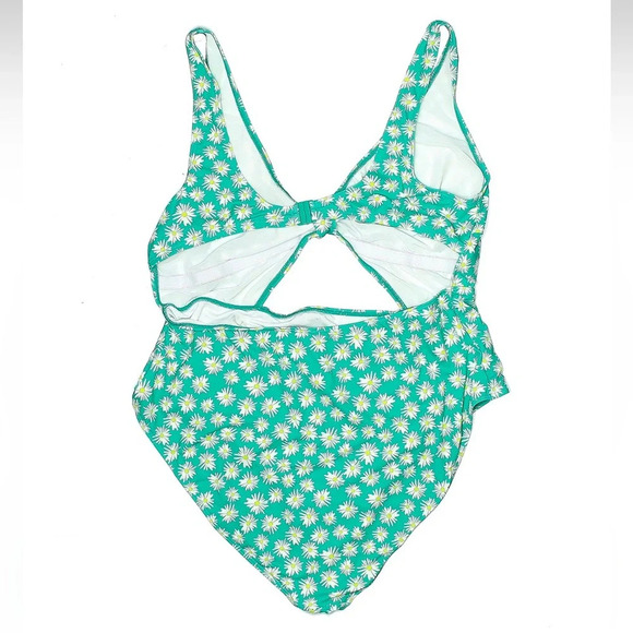 Peek & Beau Curve Tie Front Cut Out Swimsuit Green Sunflower Plus Size 20 NWT - Picture 6 of 9